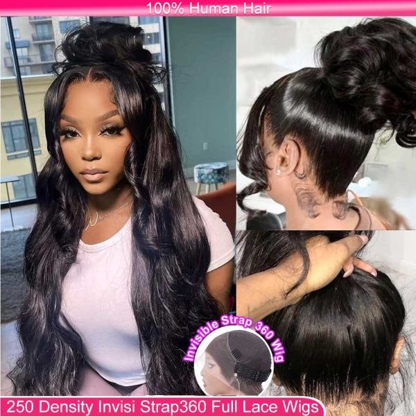 A067045819cbf421782effb67be2f14cbF 250 Density Invisi Strap 360 Full Glueless Wig Body Wave Human Hair Wigs For Women 30 Inch Lace Front Wig Body Wave Frontal Wig